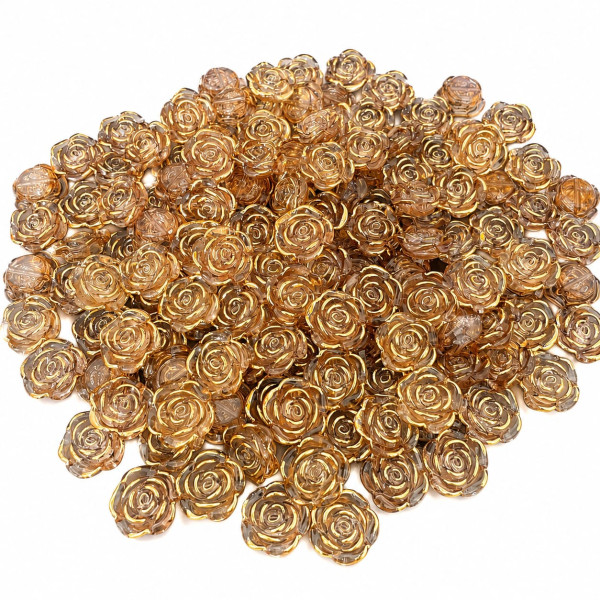 Kit 500g Miçangas em Plástico Flor Rosa Marrom Trans e D 2cm