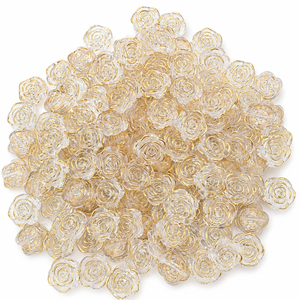 Kit 500g Miçangas em Plástico Flor Rosa Transparente e D 2cm