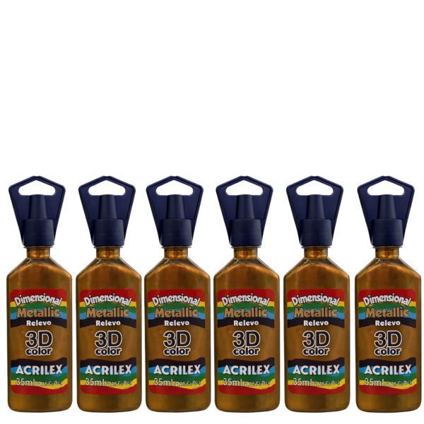 Kit C/6 Dimensional Rel 3D Acrilex Metálica 35ml Bronze 556