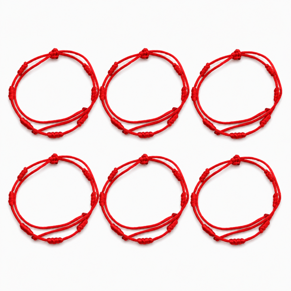 Kit 6 Pulseiras Kabbalah 7 Nós vermelha 1mm