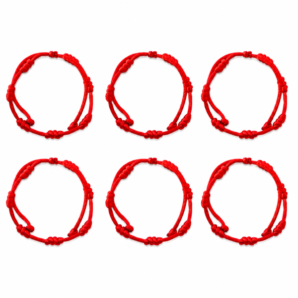 Kit 6 Pulseiras Kabbalah 7 Nós vermelha 2mm