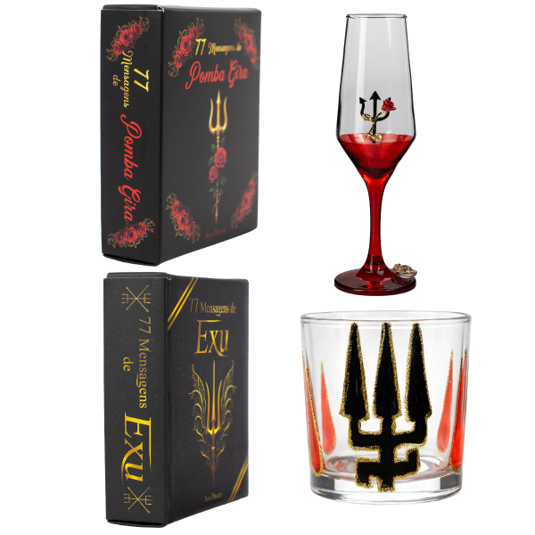 Kit Box 77 Mensagens de Exu e Pomba Gira | Taça e Copo 