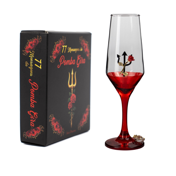 Kit Box 77 Mensagens Pomba Gira |Taça Champagne Vidro 186ml
