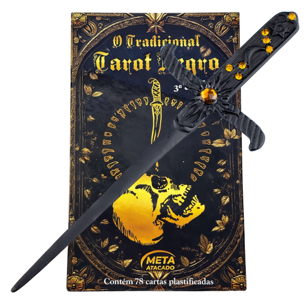 Kit O Tradicional Tarot Negro 78 Cartas Plastif + Athame Negro
