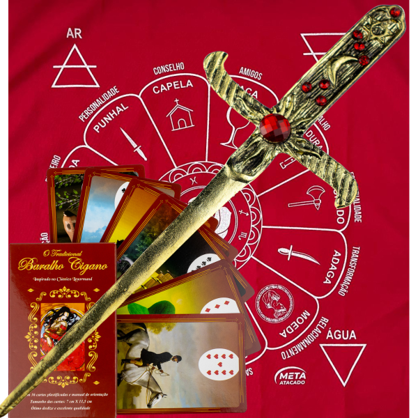 Kit O Tradicional Baralho Cigano + Athame + Toalha