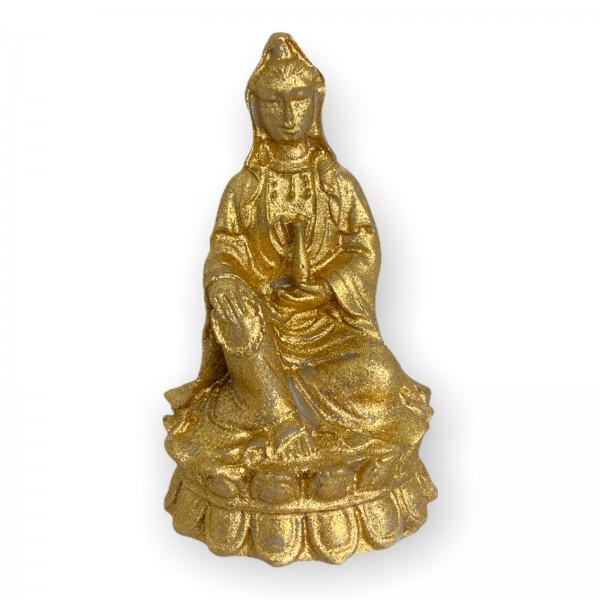 Escultura Deusa Kuanin Dourada 7 cm em resina