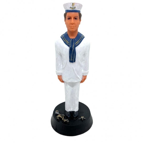 Escultura Marinheiro Umbanda Branco e Azul 20 cm em Resina