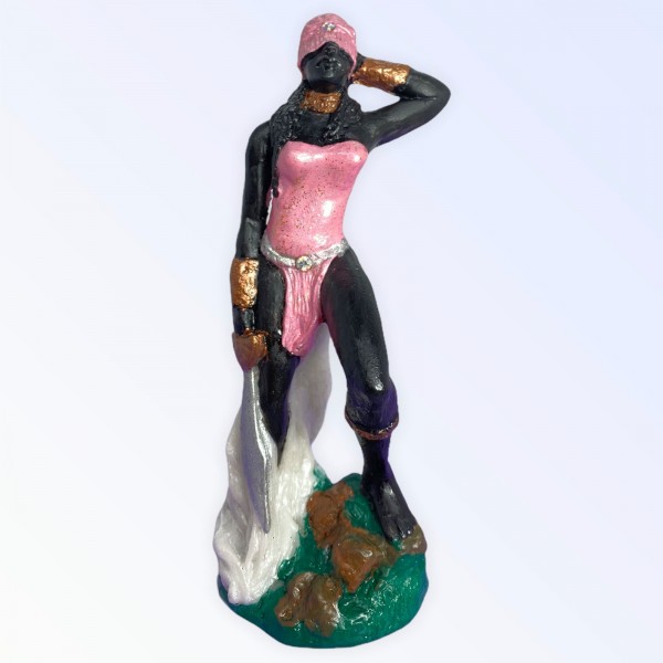 Escultura Orixá Obá Cor Rosa 14 cm em Resina
