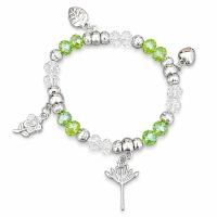 Pulseira Ossaim Verde e Transparente Penduricalhos Cristal