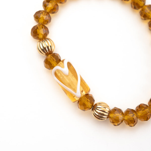 Pulseira Oxum Firma Coração Amarelo e Dourado em Cristal e Silicone