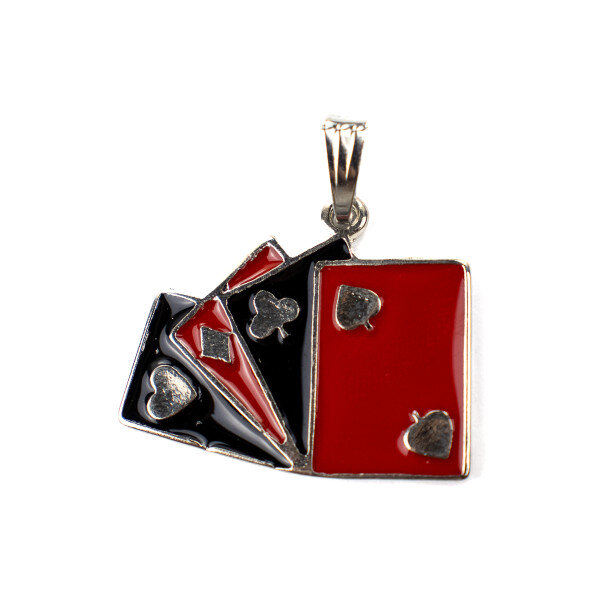 Pingente Baralho Preto e Vermelho Umbanda Niquelado 21 mm