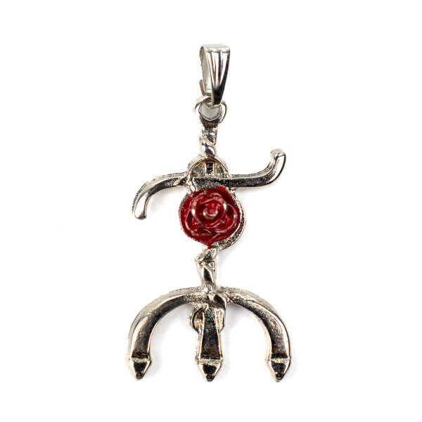 Pingente Tridente Pomba Gira Rosa 3,8 cm Metal Niquel