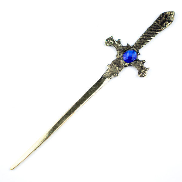 Athame Metal Dourado Envelhecido 15 cm Pedra Azul