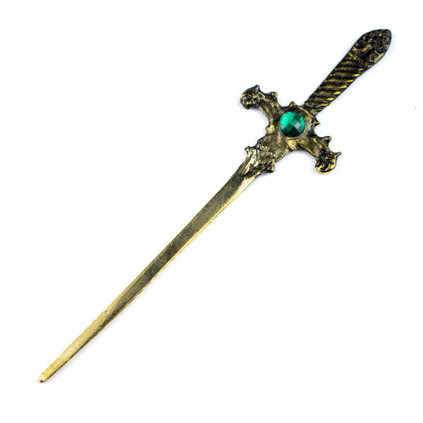 Athame Metal Dourado Envelhecido 15 cm Pedra Verde