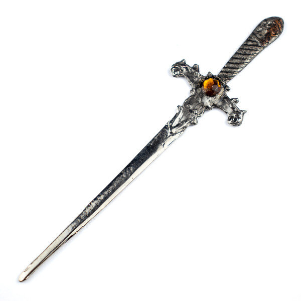 Athame Metal Prata Envelhecido 15 cm Pedra Amarela
