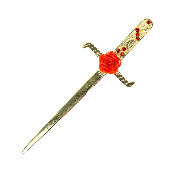 Athame Metal Dourado Brilhante Rosa Vermelha 16,50 cm