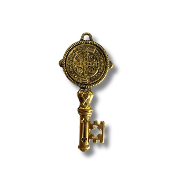 Pingente Chave São Bento 6 cm Metal Dourado