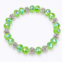 Pulseira Caboclo Verde e Prata Ajustável Cristal e Silicone