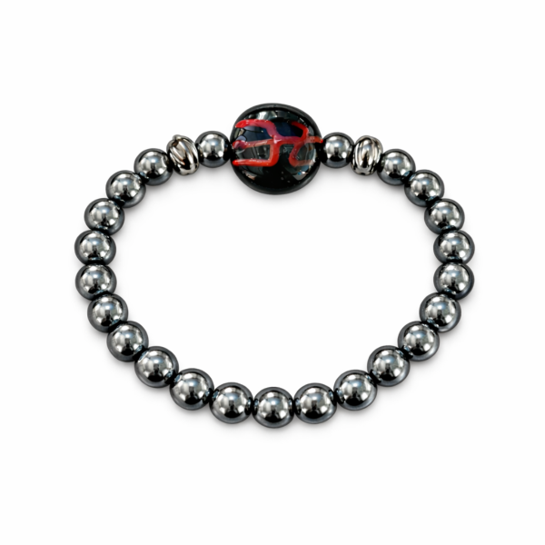 Pulseira Exu Pedras Hematita Murano Achatado e Silicone 6 mm