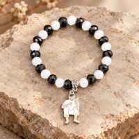 Pulseira Preto Velho Sentado Pingente Cristal e Silicone 8mm