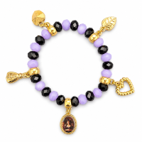 Pulseira Imagem Maria Mulambo Roxo Penduricalhos Cristal
