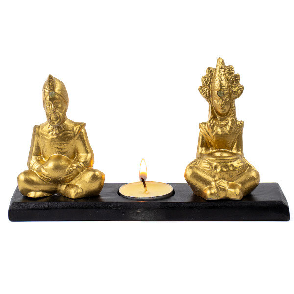 Porta Vela Deuses da Fortuna Casal Hindu Dourados 18 cm em Resina 