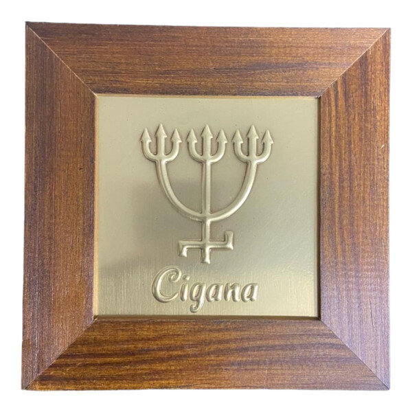 Quadro Cigana Madeira Imbuia e Metal Dourado 12,5 x 12,5 cm