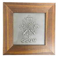 Quadro Ogum Orixá Madeira Imbuia e Metal 14,5x14,5cm