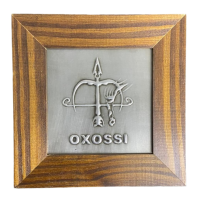 Quadro Oxóssi Orixá Madeira Imbuia e Metal 14,5x14,5cm