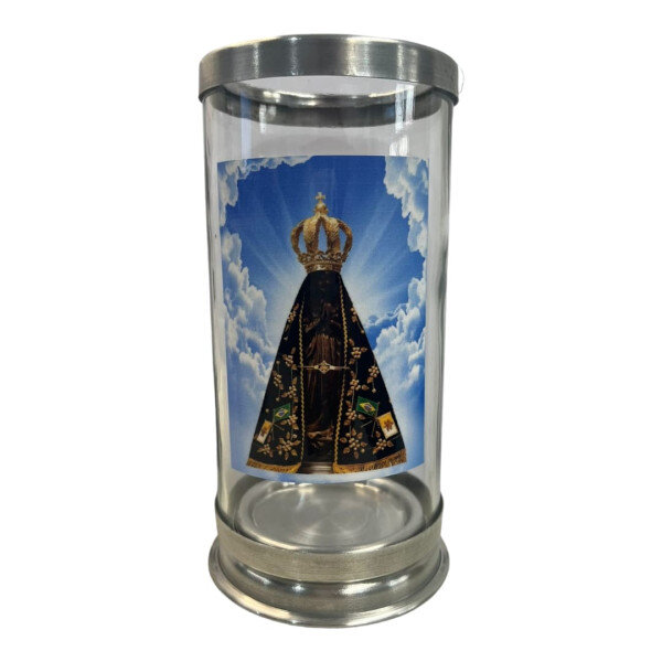 Suporte Vela 7 Dias 18cm Nsa Sr Aparecida Vidro e Aluminio