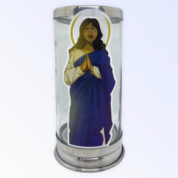 Suporte Vela 7 Dias 18 cm Santa Sara Vidro e Aluminio