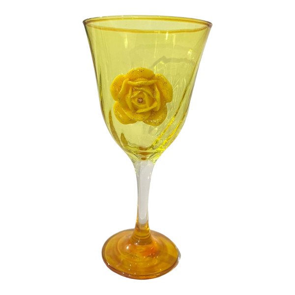 Taça Amarela Oxum Lirio Rosa Super luxo 330 ml -Vidro