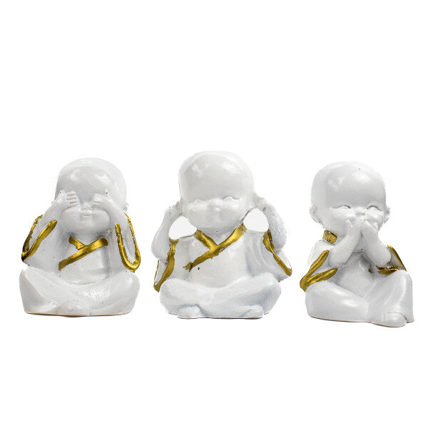 Esculturas Trio Budas Cego Surdo e Mudo Brancos 5,5 cm em Resina