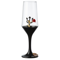 Taça Pomba Gira Flor Tridente Preto Champagne  Vidro 186ml