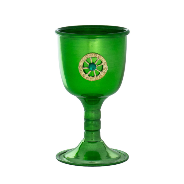 Cálice Ritual Roda Cigana Esmeralda em Alumínio 14 cm 200 ml