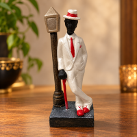 Escultura Zé Pelintra Branco 11 cm no Poste em Resina