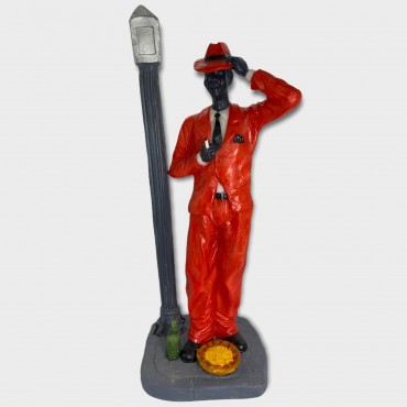 Escultura Zé Pelintra Terno Vermelho no Poste 28 cm Resina