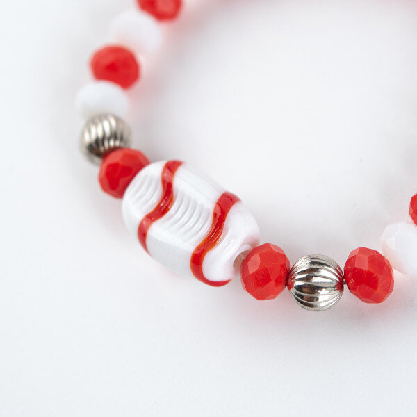 Pulseira Ze Pelintra Vermelha Branca Buzios Cristal e Silicone 