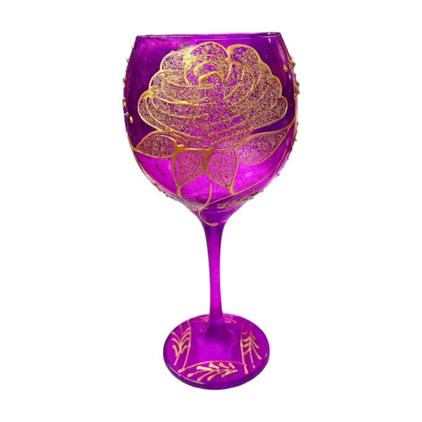 Cálice Roxo Altar Rosa Dourada 400 ml 20 cm Vidro Celebra