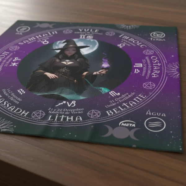 A Legítima Toalha Jogo Cartas Bruxa tocha Wicca 70x70cm Roxa