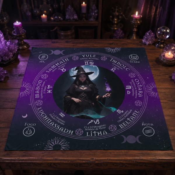 A Legítima Toalha Jogo Cartas Bruxa tocha Wicca 70x70cm Roxa A Legítima Toalha Jogo Cartas Bruxa tocha Wicca 70x70cm Roxa