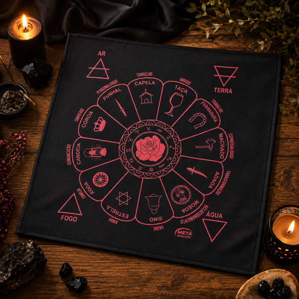 A Legítima Toalha Cigana Para Jogos Cartas 70x70cm Preta/Ver