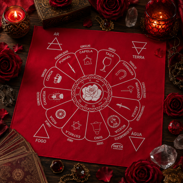 A Legítima Toalha Cigana Para Jogos Cartas 70x70cm Verm/Prat