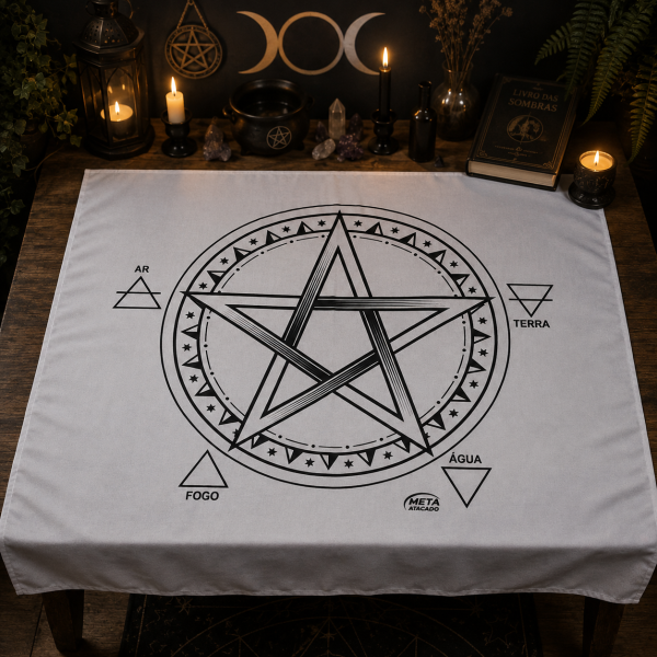 A Legítima Toalha Pentagrama Jogo de Cartas 70x70cm Branca com Preta