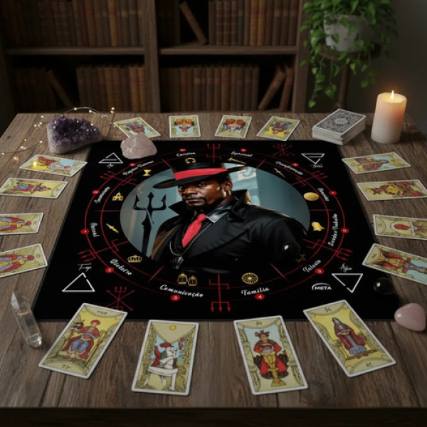 Toalha Altar Tarot Tecido Jogo Cartas Exu Guardião 70x70cm