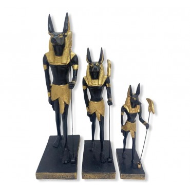 Kit Esculturas trio Anúbis 28,5 cm / 22,50 cm e 16,50 cm em resina - Protetores