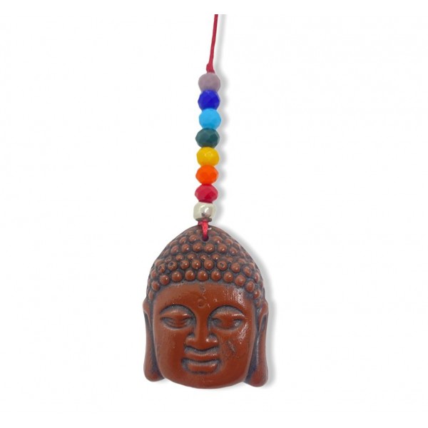 protetor de ambiente Buda marrom Feg Shui 45 mm com 7 contas coloridas para pendurar