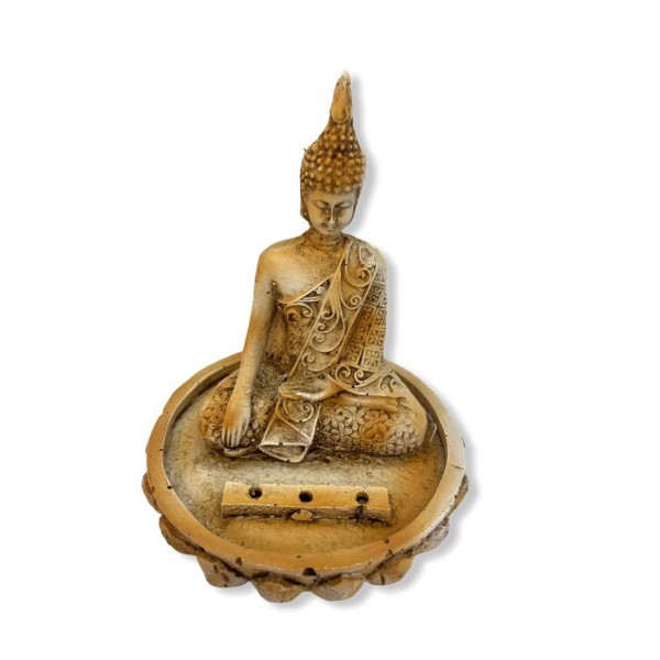 Incensário Buda tibetano patinado meditando na Flor de Lotus 11 cm em resina
