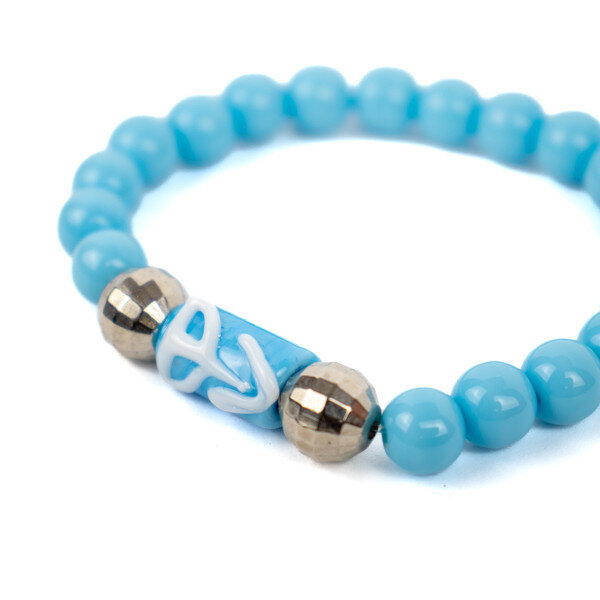 Pulseira Oxossi Ode Firma Azul Claro e Branco Cristal e Silicone