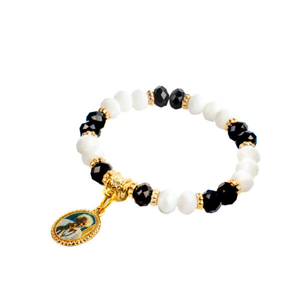 Pulseira Preto Velho Medalha Umbanda Luxo Cristal Silicone
